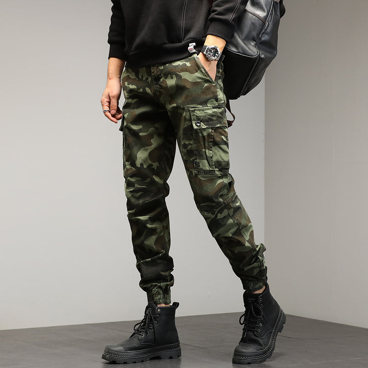 Herren Konisch geschnittene Utility-Cargohose im Camouflage-Joggerstil mit elastischem Bund und gerippten Bündchen Drune