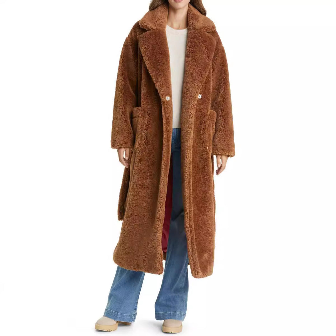 Damen Lange Kuschel-Bademantel mit Gürtel und Taschen Drune