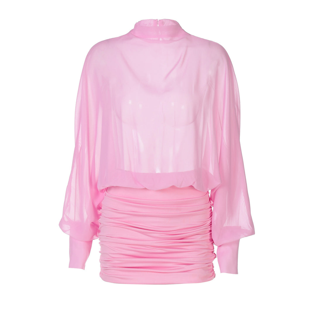 Damen Transparente Bluse mit Drapierungen Drune