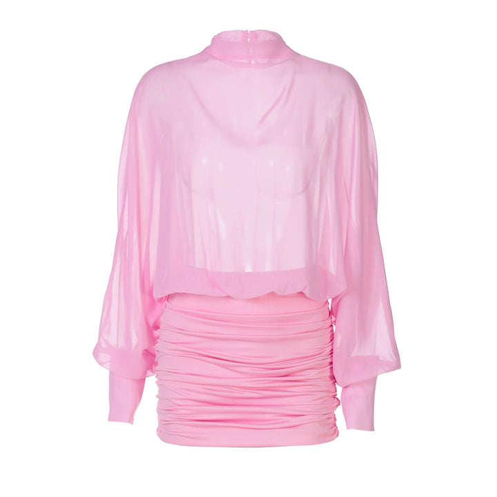 Damen Transparente Bluse mit Drapierungen Drune