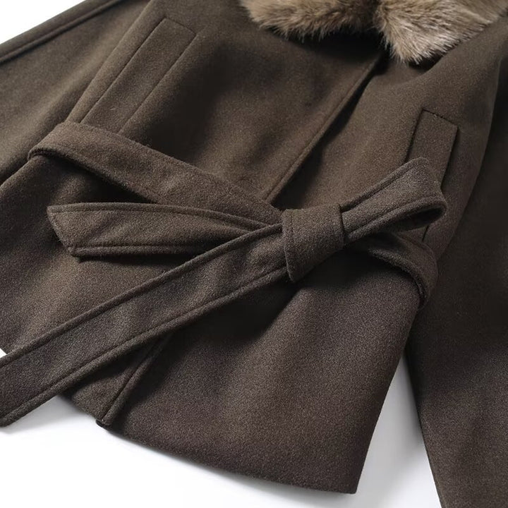 Damen Übergangsjacke mit luxuriösem Kunstfellkragen und Taillengürtel Drune