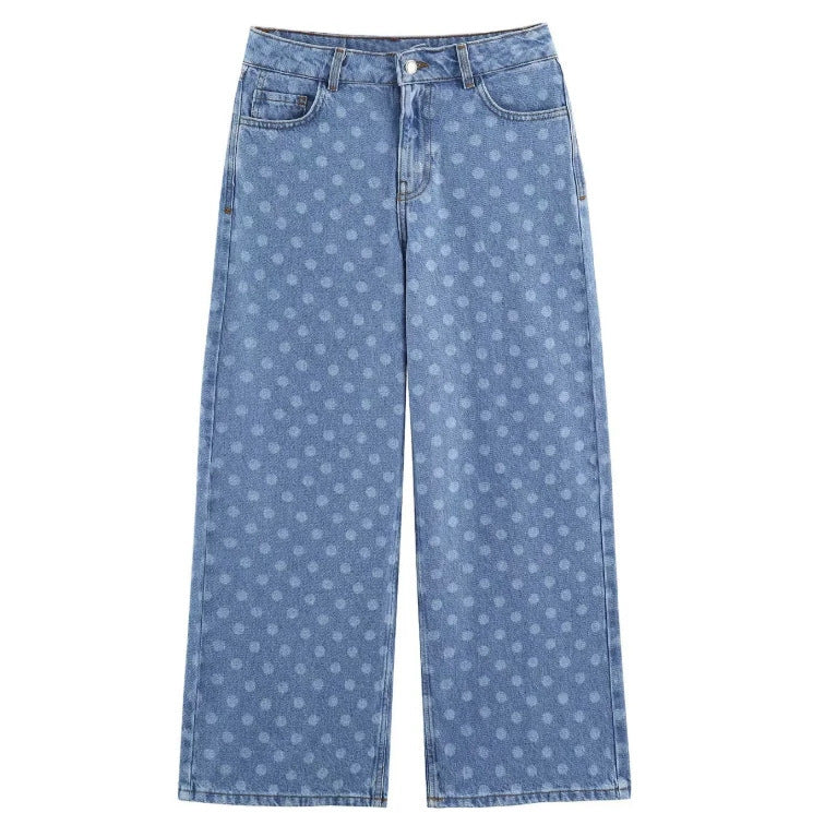Damen Weite High‑Waist Culotte-Jeans mit verkürztem Bein und tonalem Punktemuster Drune