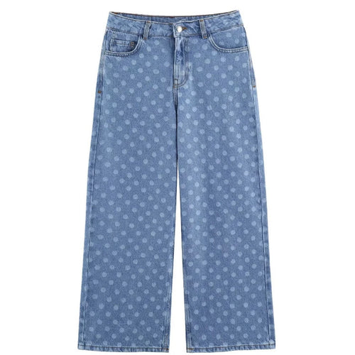 Damen Weite High‑Waist Culotte-Jeans mit verkürztem Bein und tonalem Punktemuster Drune