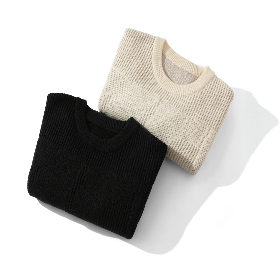 Unisex Strukturierter Oversize-Rundhalspullover mit Panel‑Strick Drune