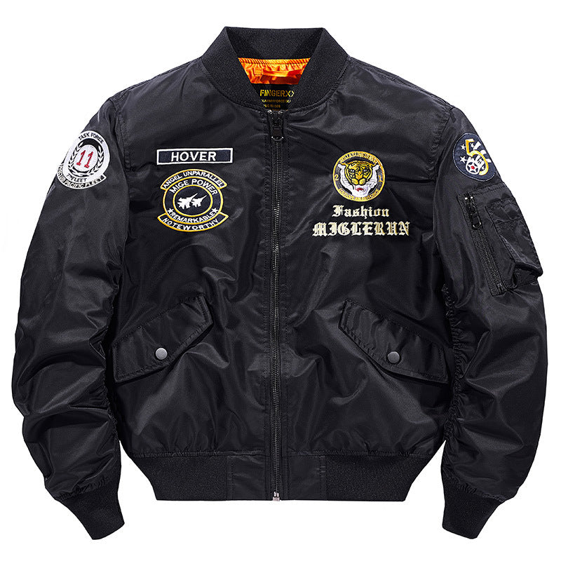 Herren  bestickte pilot-inspirierte flug-bomberjacke mit seitlichem reißverschlusstaschen utility pocket Drune