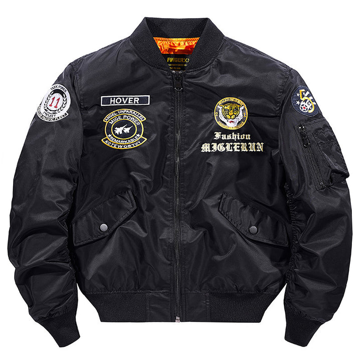 Herren  bestickte pilot-inspirierte flug-bomberjacke mit seitlichem reißverschlusstaschen utility pocket Drune