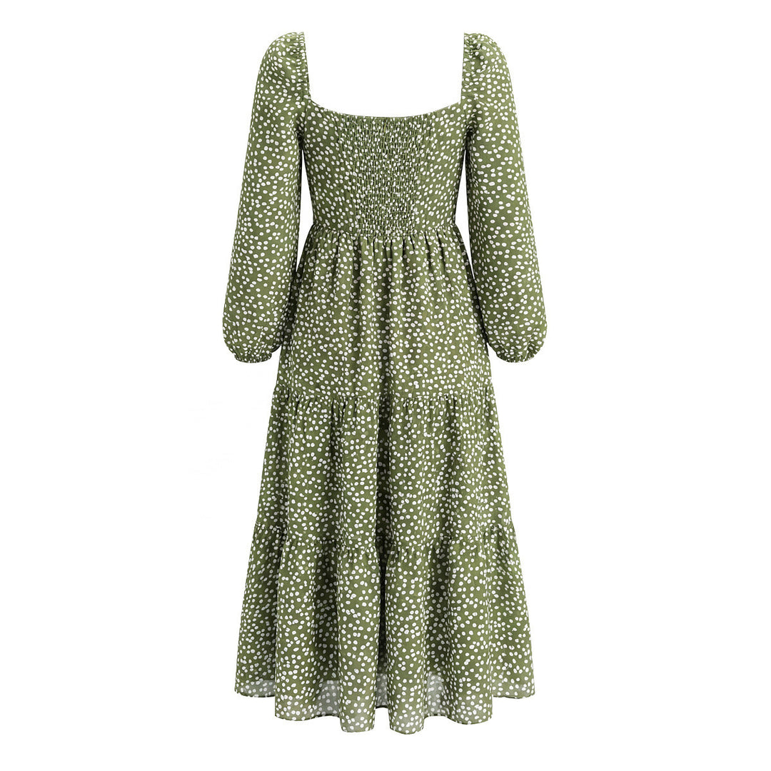 Damen Midikleid im Stufen-Design mit quadratischem Ausschnitt und Puffärmeln Drune