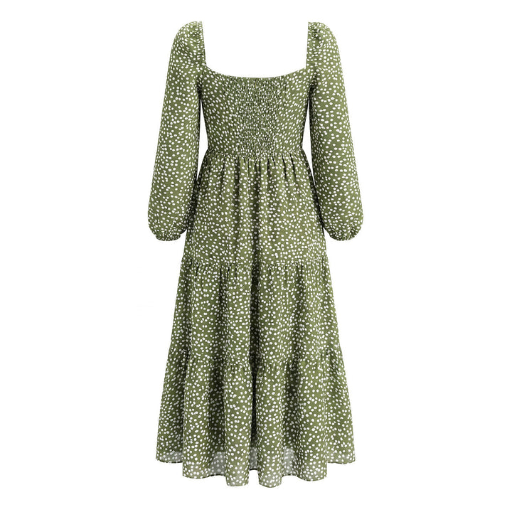 Damen Midikleid im Stufen-Design mit quadratischem Ausschnitt und Puffärmeln Drune