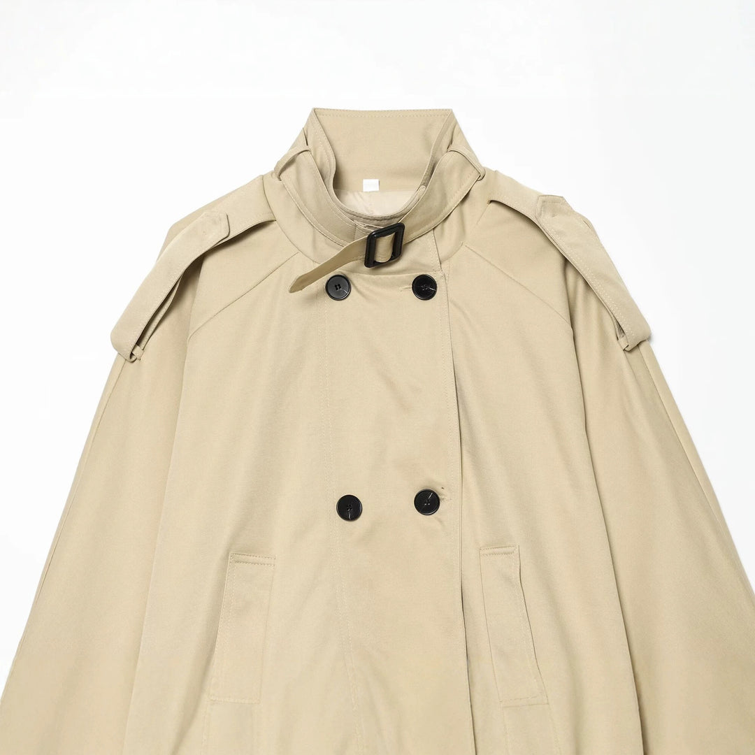Damen Kurzes Trench-Cape mit Stehkragen, Schulterpatten und doppelter Knopfleiste Drune