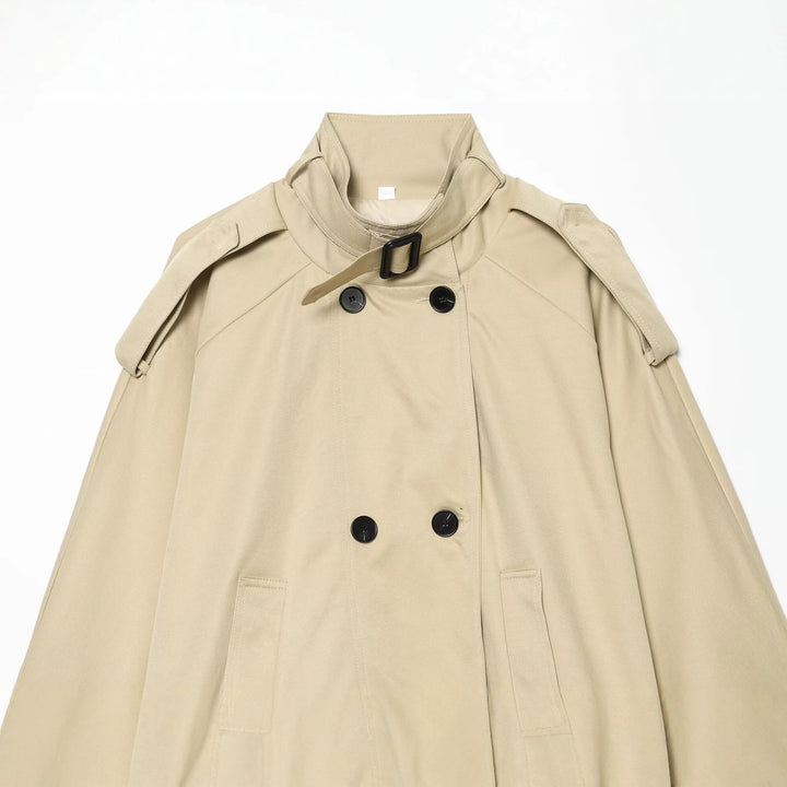 Damen Kurzes Trench-Cape mit Stehkragen, Schulterpatten und doppelter Knopfleiste Drune