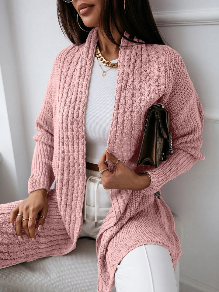 Drune | Langarm-Strickjacke Wollstrick Lockere Passform Offene Vorderseite Gerippte Struktur