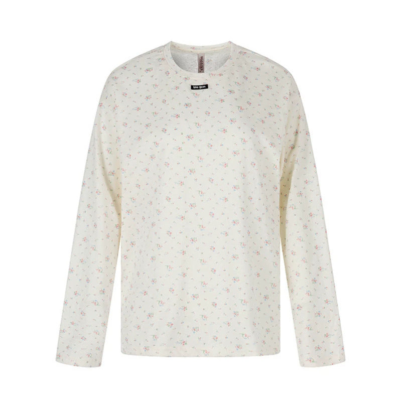 Damen Langarmshirt mit zartem Blumenprint und Rundhalsausschnitt Drune