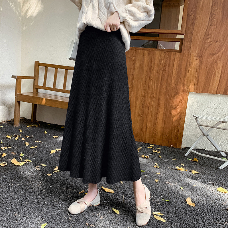 Damen Eleganter Strickrock mit strukturiertem Zopfmuster Drune