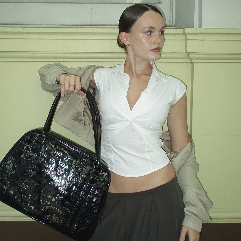 Damen elegante Kurzarmbluse mit knotenförmigem Design Drune