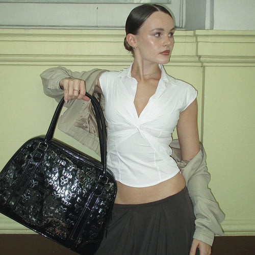 Damen elegante Kurzarmbluse mit knotenförmigem Design Drune