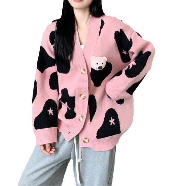 Damen verspielte Strickjacke mit Bärenapplikation Drune