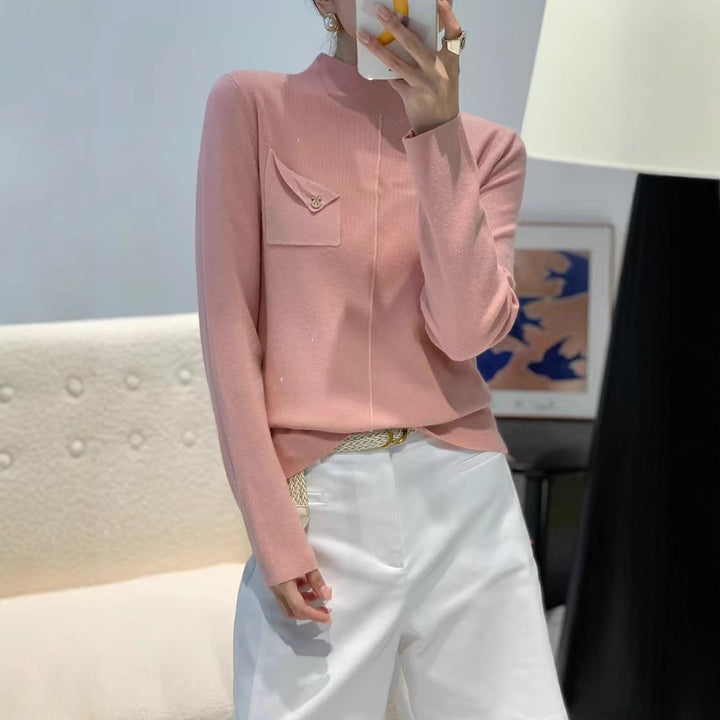Damen Eleganter Pullover mit Stehkragen Drune