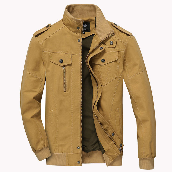 Herren nan robuste Fieldjacke aus Baumwoll-Canvas mit Stehkragen, Schulterklappen und verdecktem Reißverschluss Drune