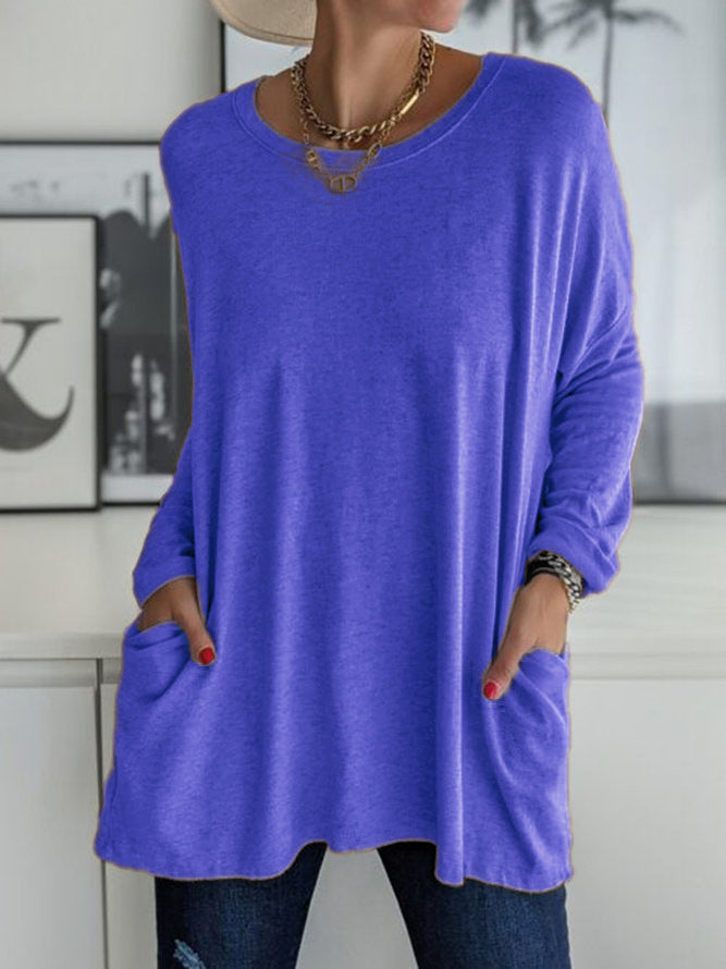Damen Oversize Tunika mit Seitentaschen und Rundhalsausschnitt Drune