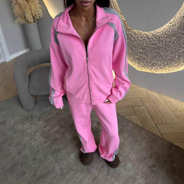 Damen Zweiteiliges Trainingsanzug-Set mit Reißverschlussjacke und weitem Jogginghose Drune