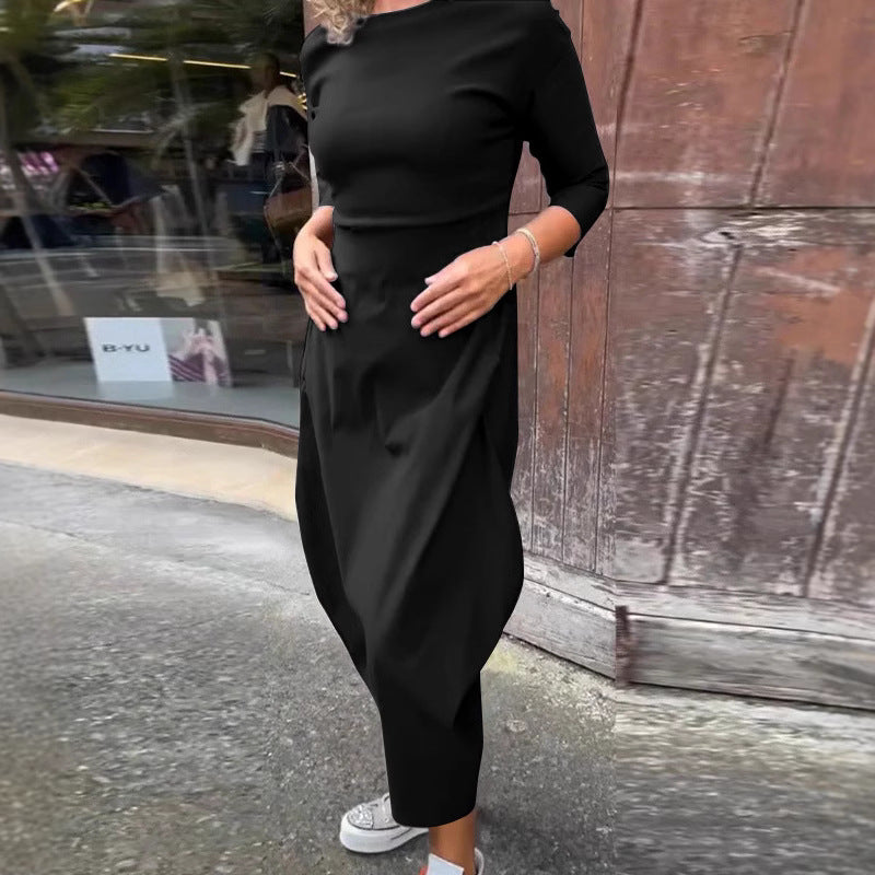 Frauen Einfach Midi Kleid mit Bootsausschnitt, Taillierte Passform und Tulpenrock-Detail Drune