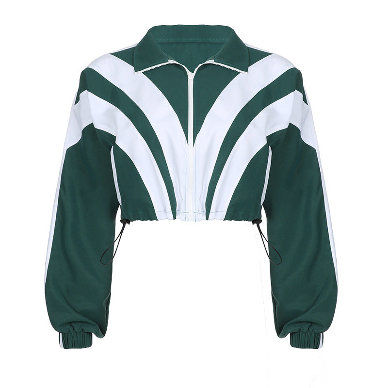 Damen nan kurz geschnittene sportliche Cropped-Bomberjacke mit durchgehendem Reißverschluss und tailliertem Kordelzug Drune