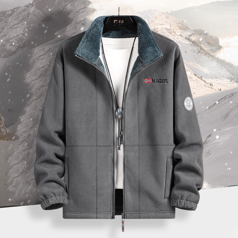 Herren Warme Fleecejacke mit Teddykragen, durchgehendem Reißverschluss und Utility-Taschen Drune