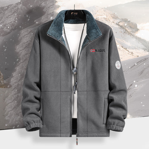 Herren Warme Fleecejacke mit Teddykragen, durchgehendem Reißverschluss und Utility-Taschen Drune