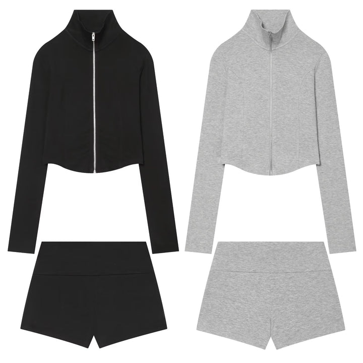 Damen Kurz geschnittenes Zip-Up-Set aus Stretchjersey Drune