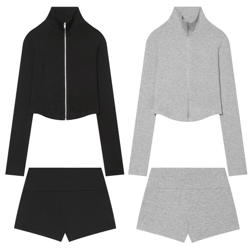Damen Kurz geschnittenes Zip-Up-Set aus Stretchjersey Drune
