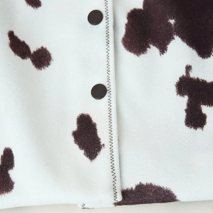 Damen nan kurzgeschnittene Hemdjacke mit Kuhfleckenmuster und Druckknopfverschluss Drune