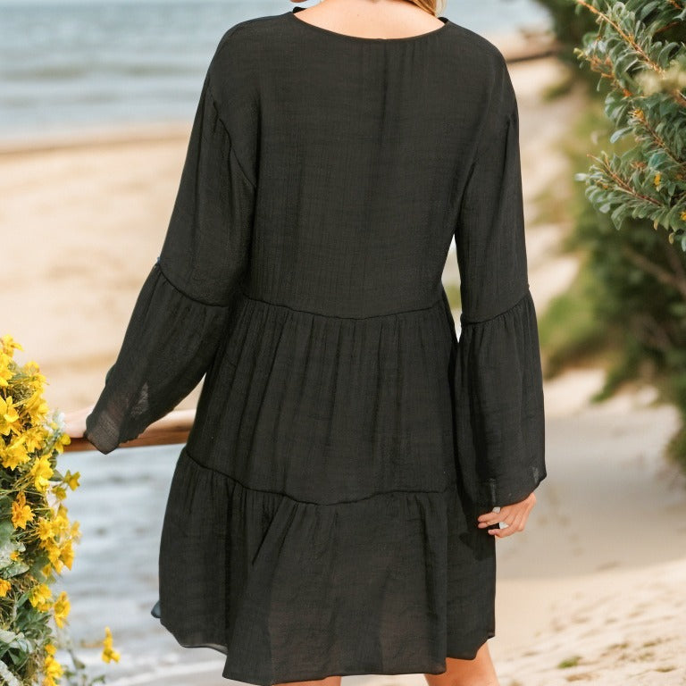 Damen lässiges Sommerkleid mit besonderen Volantärmeln Drune