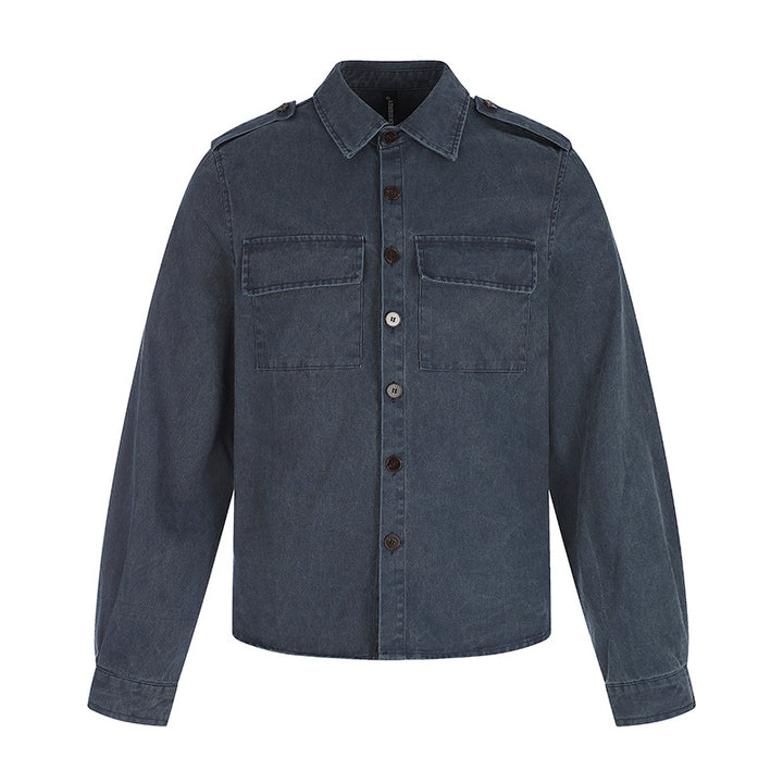 Damen Oversize Jeans-Hemdjacke im Utility‑Stil mit Schulterriegeln und aufgesetzten Brusttaschen Drune