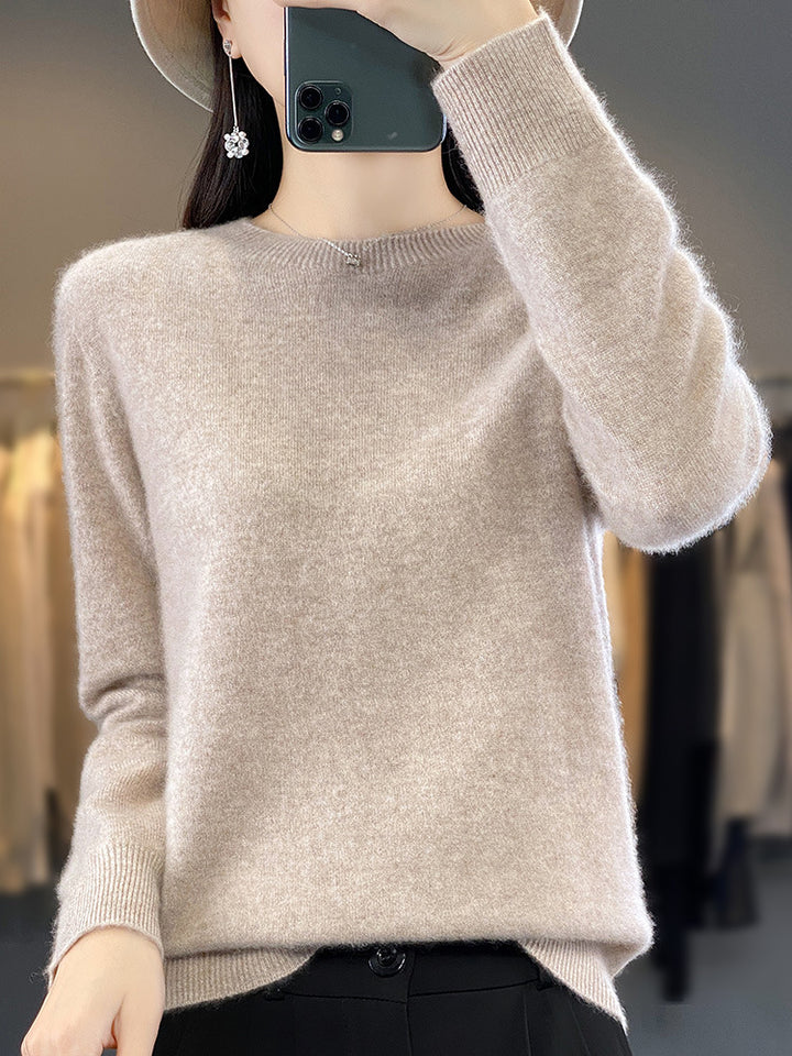 Damen Luxuriöser Feinstrick-Rundhalspullover mit softem Fluffy‑Finish und schmaler Bündchenform Drune