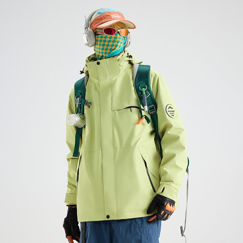 Herren Wasserdichte Outdoor-Softshelljacke mit Kapuze, hohem Stehkragen & Reißverschlusstaschen Drune