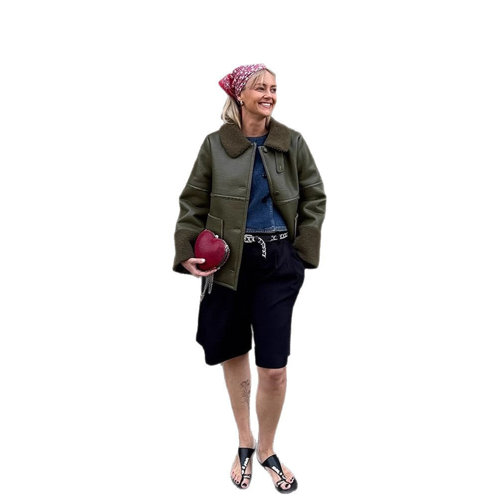 Damen Kurze Fliegerjacke im Aviator‑Stil mit Teddybesatz und kastiger Silhouette Drune