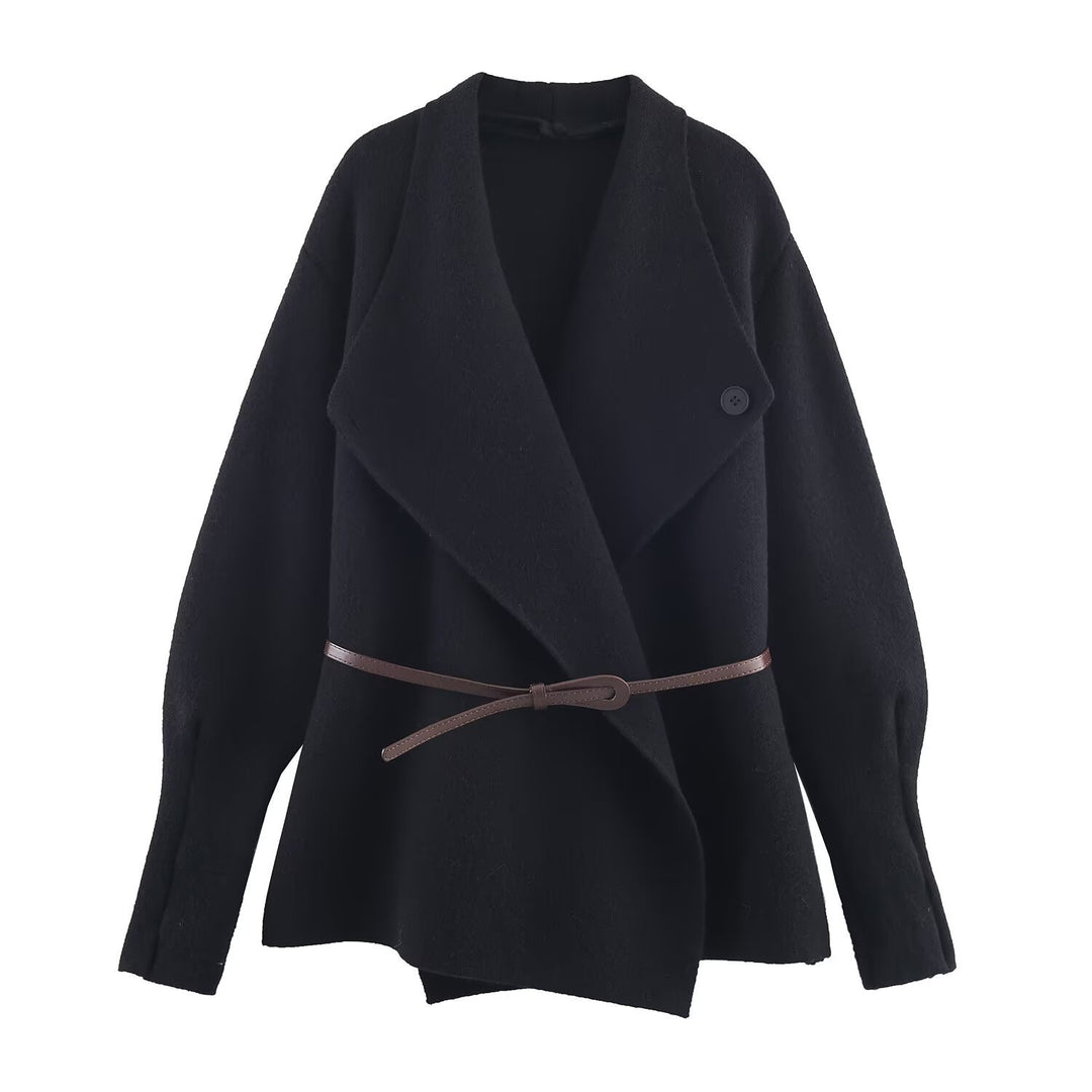 Damen Wickel-Mantel mit Oversize-Schalkragen und Taillengürtel Drune