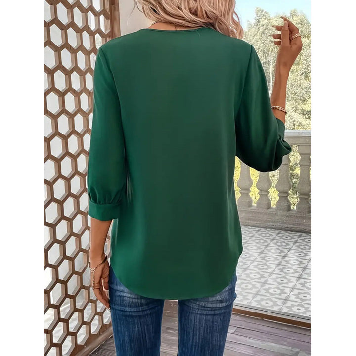 Damen Elegante Viskosebluse mit 3/4-Ärmeln und V-Ausschnitt Drune