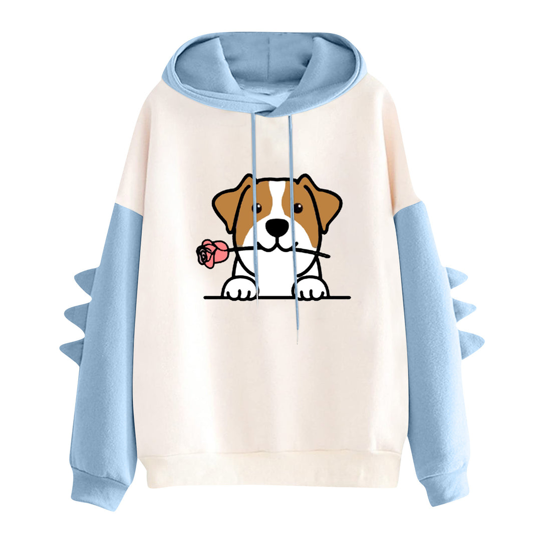 Damen nan Kapuzenpullover mit niedlichem Hunde‑und‑Katzen‑Print und 3D-Stacheln an den Ärmeln Drune