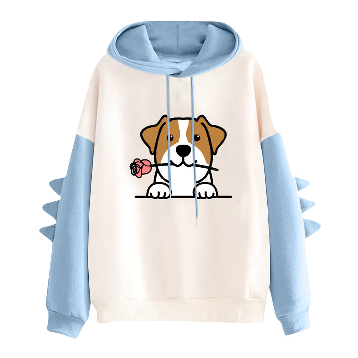 Damen nan Kapuzenpullover mit niedlichem Hunde‑und‑Katzen‑Print und 3D-Stacheln an den Ärmeln Drune