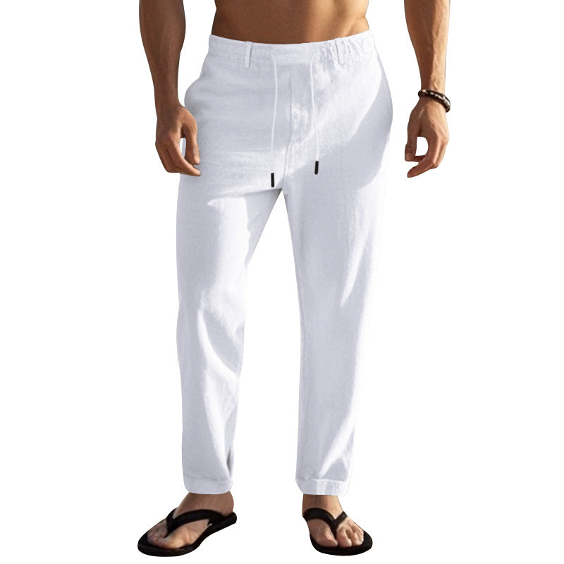 Herren nan leichte Leinen-Loungehose mit elastischem Tunnelzugbund, Kordelzug und weitem Bein Drune