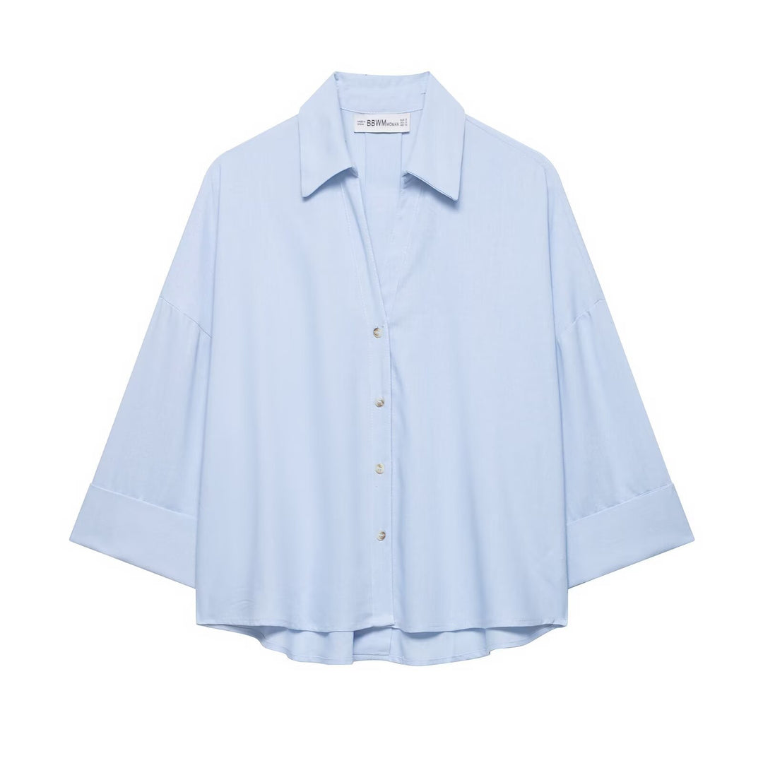 Damen Oversized-Hemdbluse mit kastiger Silhouette, weiten Kimonoärmeln und abgerundetem Saum Drune