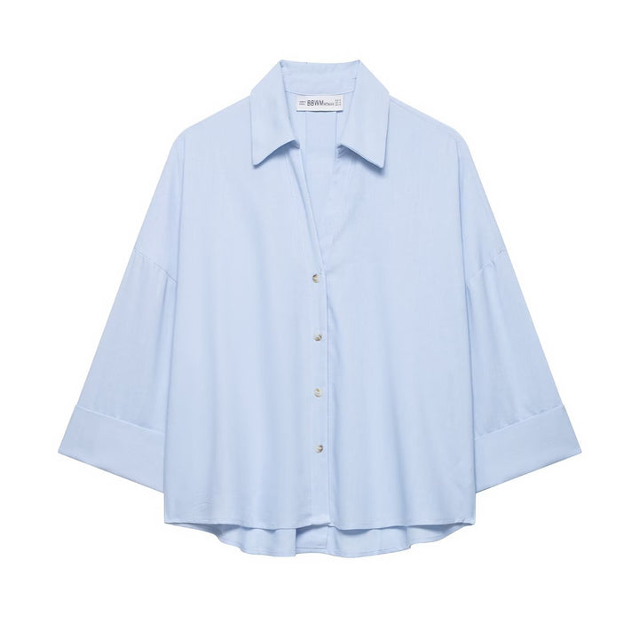Damen Oversized-Hemdbluse mit kastiger Silhouette, weiten Kimonoärmeln und abgerundetem Saum Drune