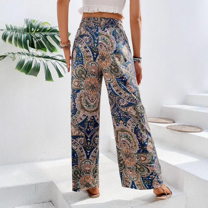 Damen Palazzo-Hose mit weitem Bein, elastischem Smockbund und Paisley-Print Drune