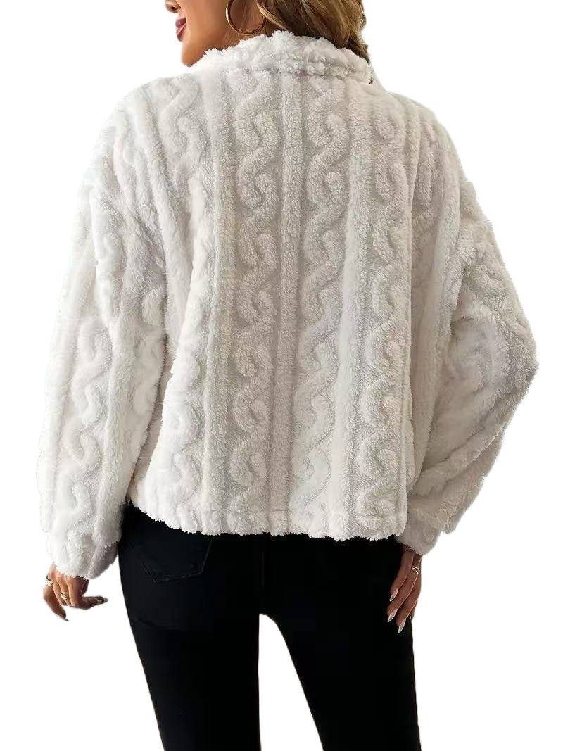 Damen Plüschjacke mit Knopfverschluss und gestreiftem Strukturdesign Drune