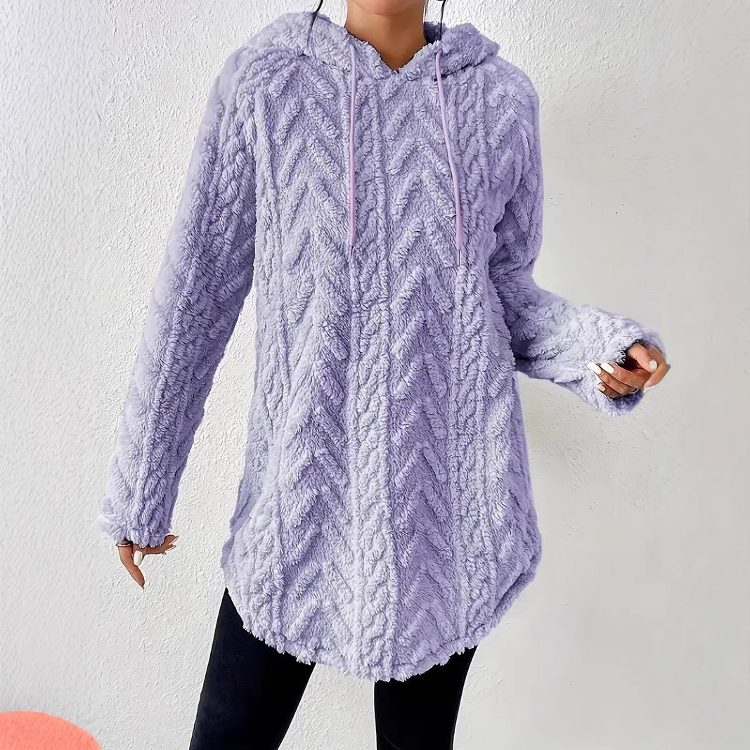 Damen nan kuschelige Kapuzenjacke aus Teddyfleece mit Zopfmuster und gerafftem Saum Drune