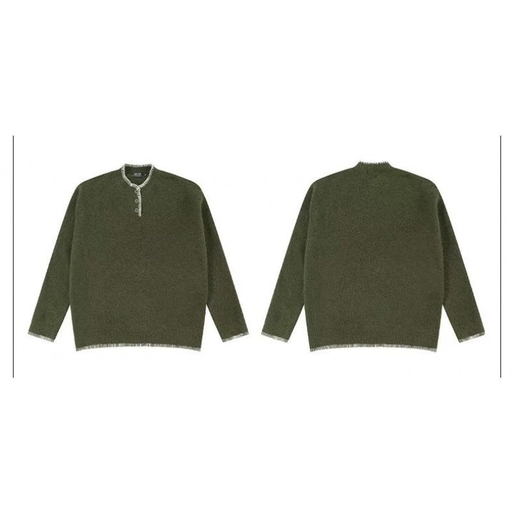 Herren Grobstrick-Henley-Pullover mit Bouclé-Optik und kontrastierten Bündchen Drune