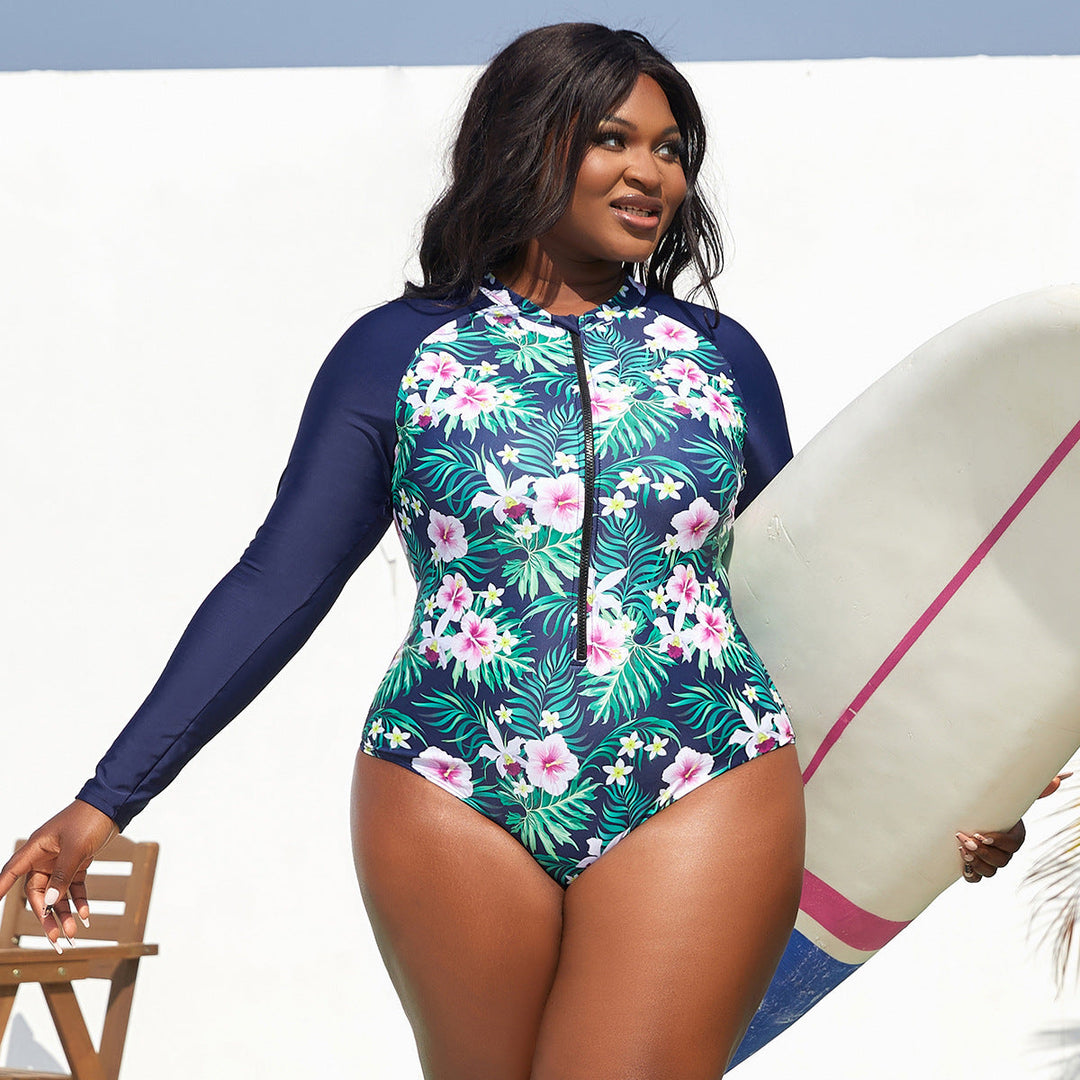 Damen Sportlicher Langarm-Schwimmanzug mit floralem Design Drune