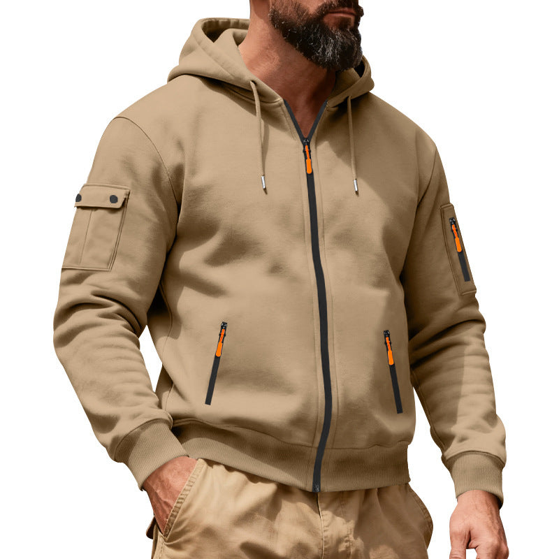 Herren nan Kapuzenjacke mit Vollreißverschluss, Utility-Taschen und gerippten Bündchen Drune