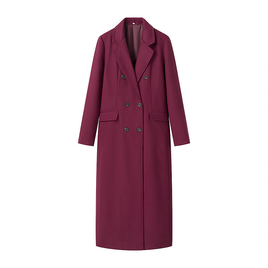 Damen nan taillierter Longcoat im Zweireiher mit Schalkragen und Pattentaschen Drune